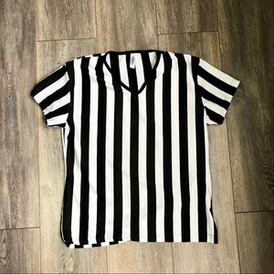 Black and White Striped V-Neck Shirt
